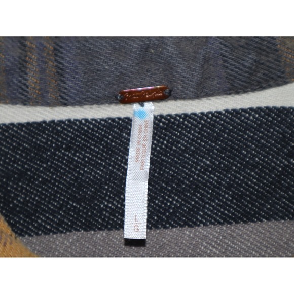 Free People Shirt Women Large Plaid Multi Flannel Raw Hem Fringe LS Bohemian‎ - Picture 2 of 3